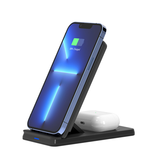 SIYOUNI OEM Factory Hot Sale Fast Delivery Mobile Cellphone Portable QI Fast Charging Foldable 2 IN 1 Wireless Charger Stand