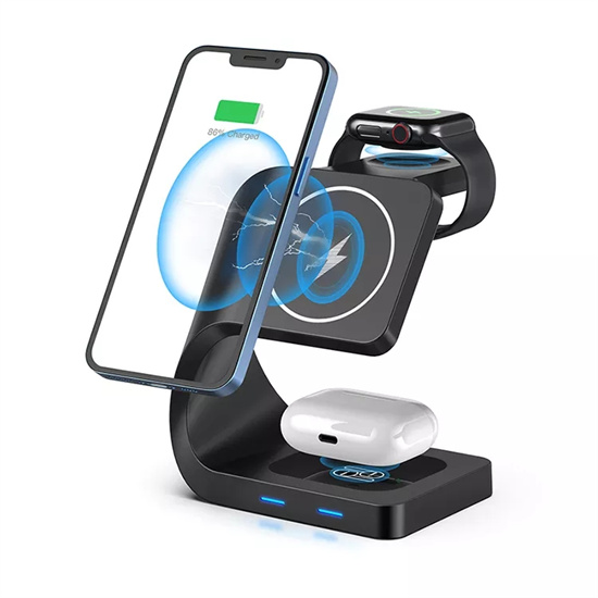 SIYOUNI Customized LOGO Trending New Smart Phone Fast Charging Station QI 15W 3 IN 1 Magnetic Wireless Charger Stand
