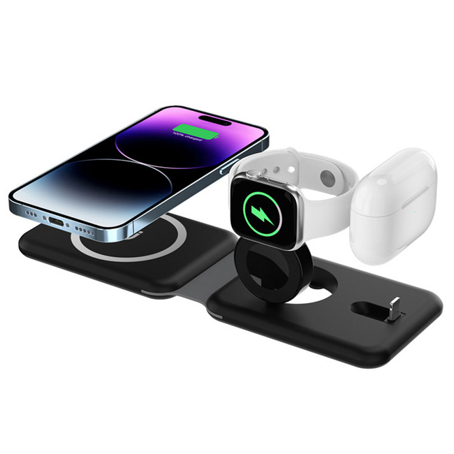 SIYOUNI New Arrival Portable QI Standard 15W Fast Charging Foldable 3 IN 1 Wireless Charger
