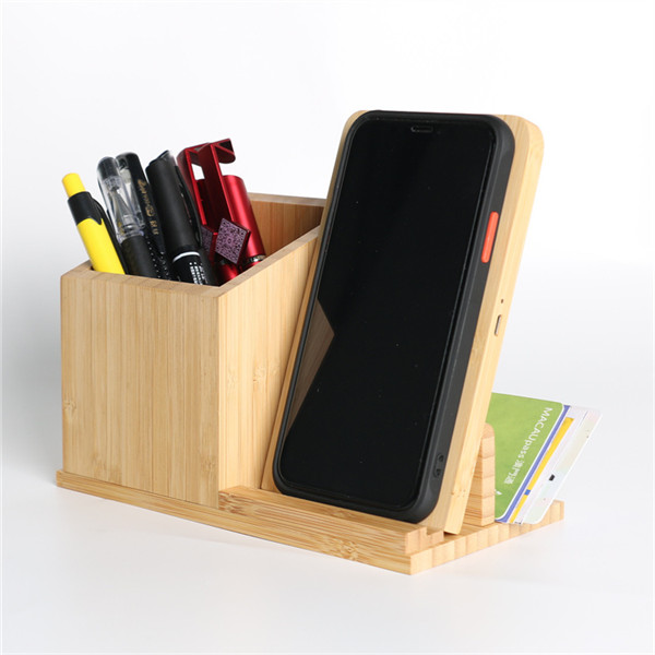 SIYOUNI Multifunction Wooden Desk Organizer Phone Charging Stand Wireless Charger