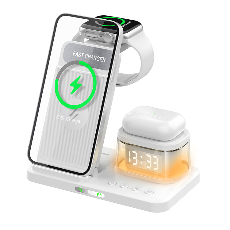 SIYOUNI OEM Trending New Multifunction Foldable QI 3 IN 1 Wireless Charger Station with Clock and Night Lamp