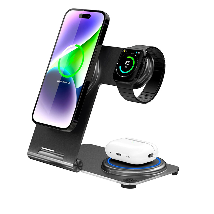 SIYOUNI Aluminum Alloy Foldable Magnetic QI Fast Charging 3 IN 1 Wireless Charger Station